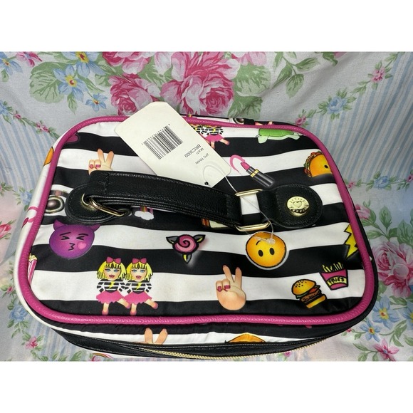 Betsey Johnson Emoji Stripe Makeup Bag Cosmetic Case Used With Tags 7x9 - Picture 2 of 10
